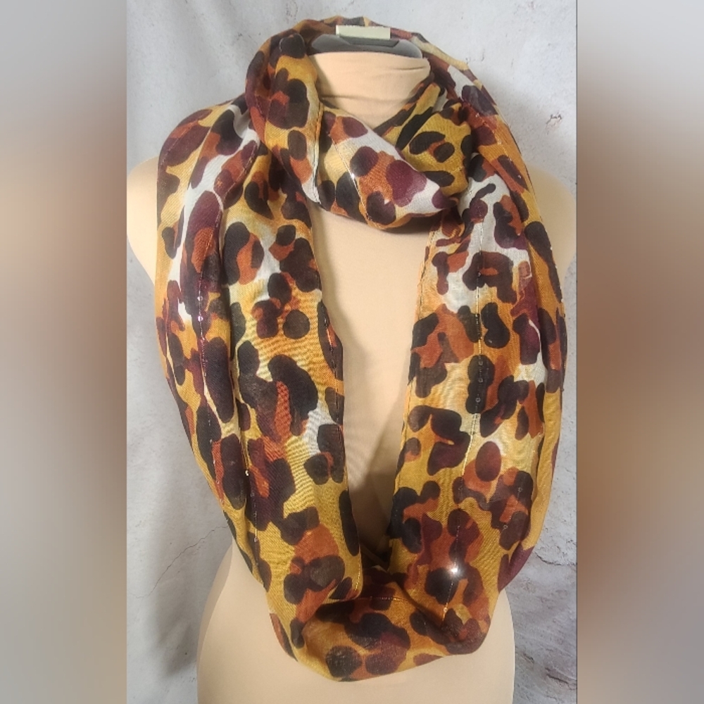 Leopard Print Infinity Scarf With Incredible Colors & Small Clear Sequins